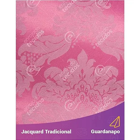 Guardanapo em Tecido Jacquard Rosa Pink Chiclete Medalhão Tradicional