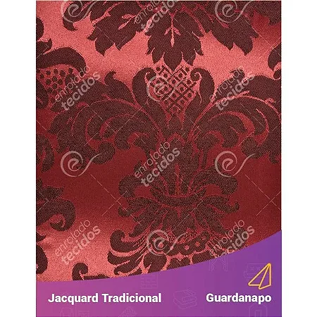 Guardanapo em Tecido Jacquard Vermelho e Preto Medalhão Tradicional