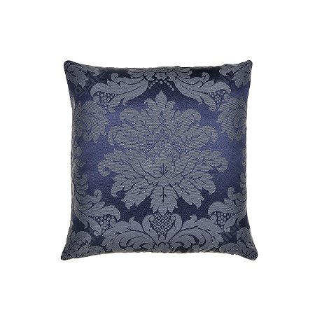 Capa Para Almofada Em Tecido Jacquard Azul Marinho E Cru Medalhão