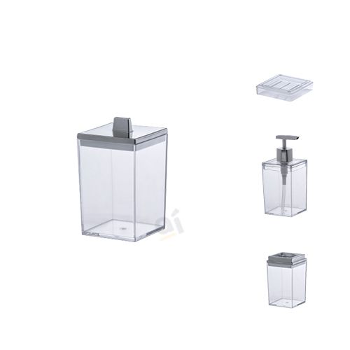 Kit Acessórios Para Banheiro Quadratta Transparente 4 Peças