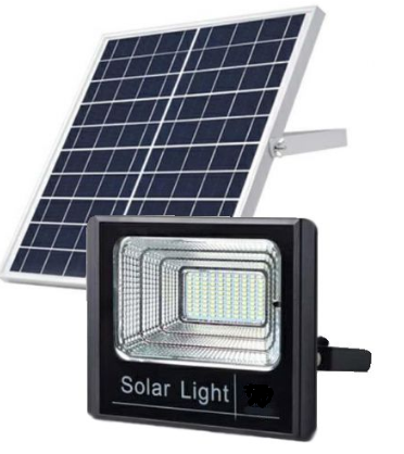 Refletor LED Solar 50W Branco Frio + Placa Solar + Controle Remoto