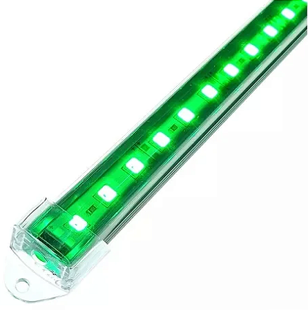 Barra Led 5054 com 100 cm - 12v - Verde - 72 leds  - 20w - com calha de proteção transparente