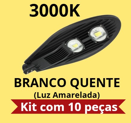 Kit 10 Luminárias Pública Cob Super LED 100w - 3000k - Branco Quente - Para Poste