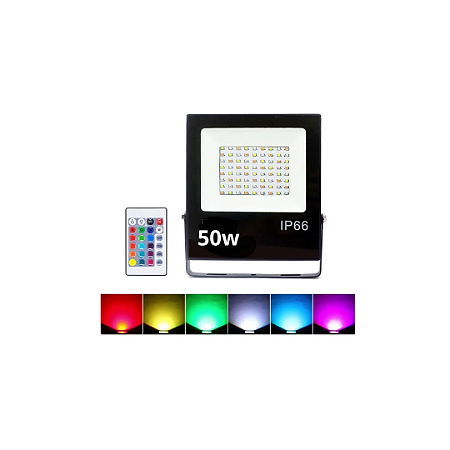 Refletor Holofote LED 50w RGB  Colorido -  com Controle Remoto