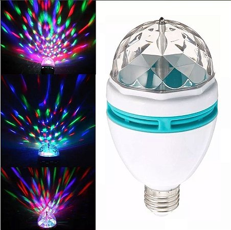 Lampada Led Giratoria Rgb Colorido Bola Maluca Bivolt com Bocal