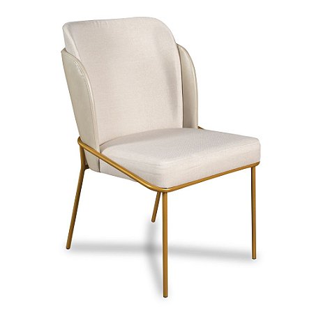 Cadeira Cristal Metal Dourado Linho Bege Sintético Areia no Encosto