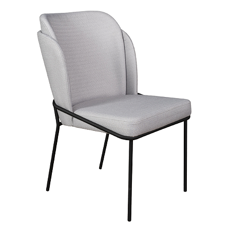 Cadeira Cristal em Linho Cinza com Base em Metal Preto