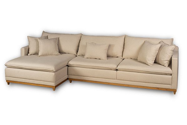 Estofado New Age 3,24m Chaise Tec. Linho Claro (08) Base Mad. Amendoa