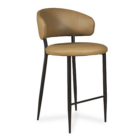 Banqueta Copenhague Couro Legítimo Estonado Castanho Metal Preto