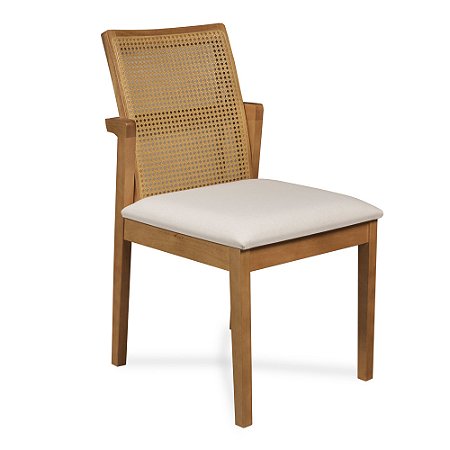 Cadeira Antália Tela Sintética Sextavada Assento Tec. Linho Mad. Capuccino