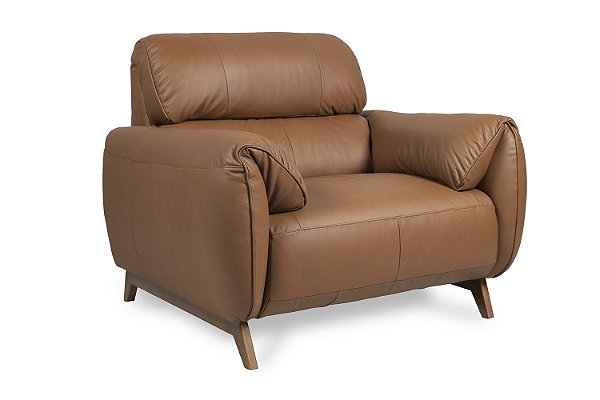 Poltrona Puerto Couro Legítimo Caramelo Amarula Fixa