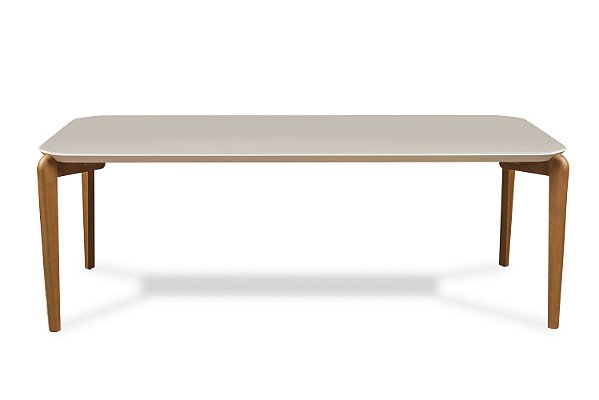 Mesa de Jantar Donatella 1,80x89cm Tampo de Vidro Off White Base Natural