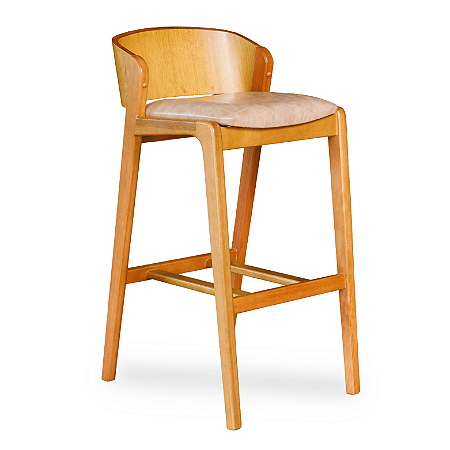 Banqueta Meca em Courissimo Caramelo Encosto Amadeirado