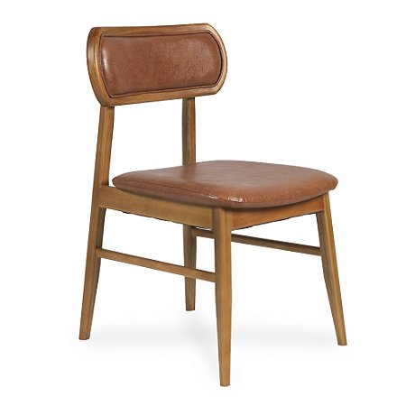 Cadeira Sienna em Courissimo Caramelo com Estrutura em Madeira Maciça Natural