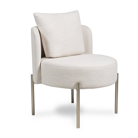 Poltrona Versa em Bouclê Bege Base em Metal Champanhe