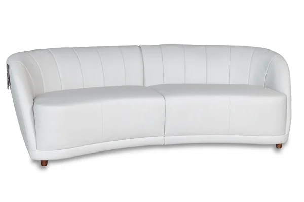 Sofá Algarve Curvo em Couro Legítimo Off White 2,20m