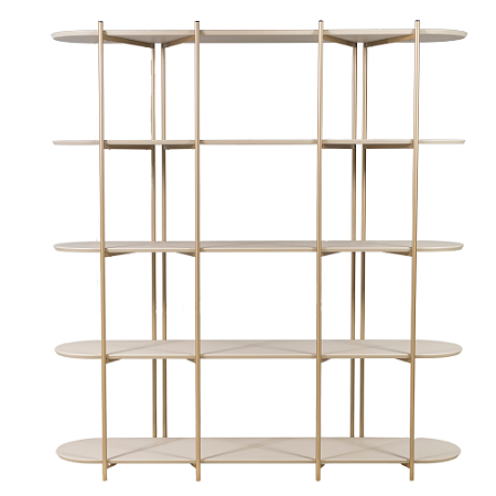 Estante Enya com 5 Prateleiras em MDF Off White e Estrutura em Metal Dourada