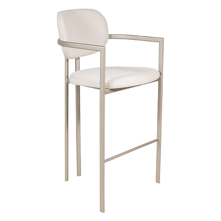 Banqueta Kioto com Braço em Bouclê Off White com Base em Metal Champanhe