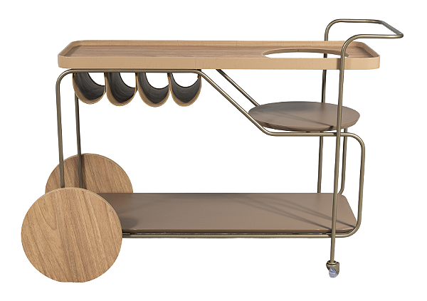 Carro Bar Lina com Rodas e Porta Garrafas em MDF e Estrutura em Metal Champanhe