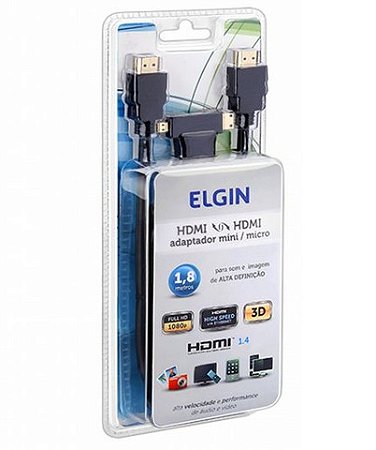 KIT CABO HDMI 1,8M MINI MICRO HDMI ELGIN