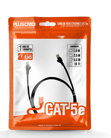 CABO REDE PATCH CORD CAT5E 2,5M PRETO PLUSCABLE