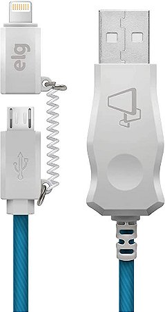 CABO MICRO USB-LIGHTNING ILUMINADO LED AZUL ELG