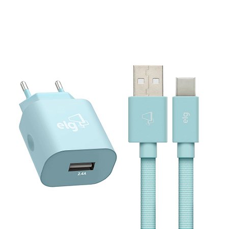 KIT CARREGADOR TIPO C 1M TURQUESA ELG
