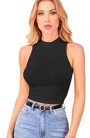 Blusa Feminina Canelada Cropped Cavada Básica Sexy Verão Top