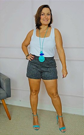 Shorts Plus Size Feminino Alfaiataria Barra Italiana Social Confortável