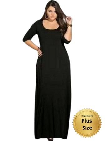 Vestido Feminino Plus Size Longo Meia Manga Decote Redondo