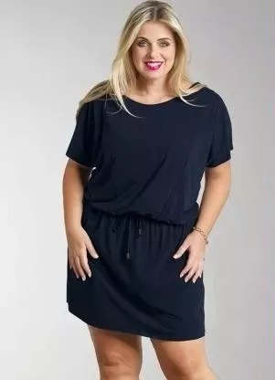 Vestido Plus Size Manga Curta E El?stico Na Cintura Tam Gran