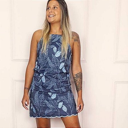 Vestido Jeans Alcinha Tubinho Ver?o Bordado Caju