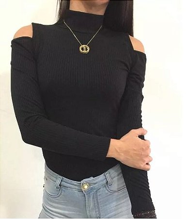 Blusa Feminina Manga Gola Alta Ombro Aberto