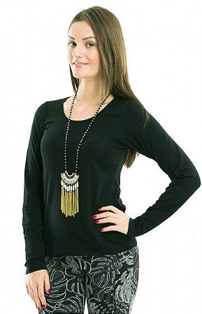 Blusa feminina gola redonda manga longa