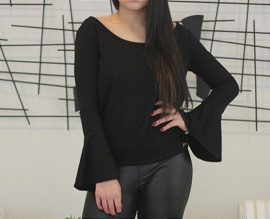 Blusa feminina manga longa flare