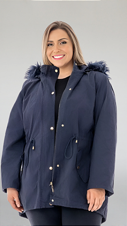 Parka Feminina Plus Size- Azul Marinho