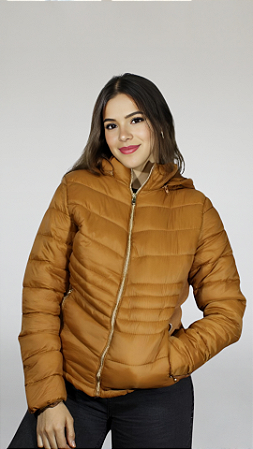 Jaqueta Feminina Nylon-Capuz Removível, caimento perfeito