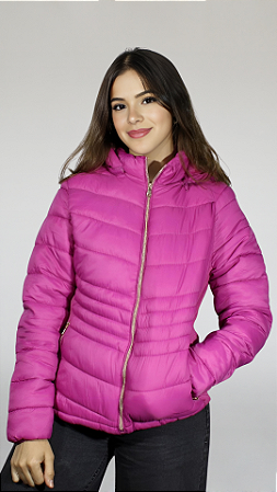 Jaqueta Feminina Nylon-Capuz Removível, Pink