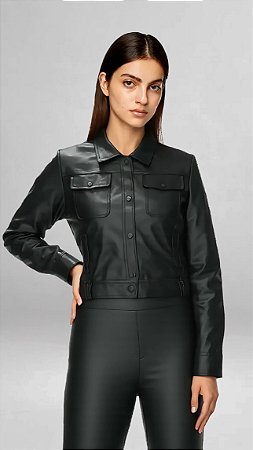 Jaqueta Couro PU Alfaiataria- Preto
