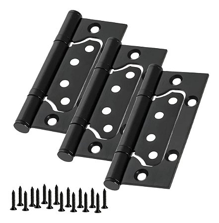 Kit 3 Dobradiças Sobrepor Preto Fosco 4x3" Sem Rebaixo RAJ