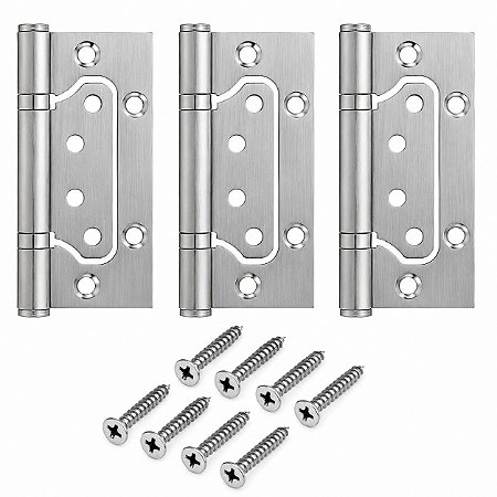 Kit 3 Dobradiças Sobrepor Inox Escovado 4x3" Sem Rebaixo RAJ
