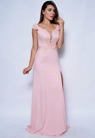 vestido de festa longo rose renda