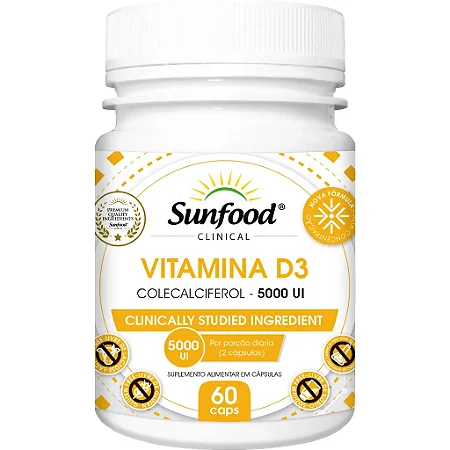 Vitamina D3 5.000 UI - 60 Cápsulas - Sunfood