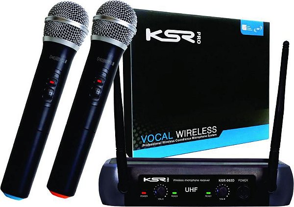 MICROFONE SEM FIO DUPLO MÃO + MÃO KSR PRO KT-02