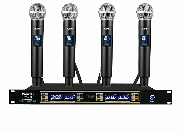 Microfone Sem Fio Quadruplo de Mão KSR pro kt4c Digital 192 canais