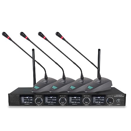 MICROFONE SEM FIO QUADRUPLO EPXCM PRO C4 GOOSENECK DIGITAL 40 CANAIS