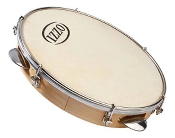 PANDEIRO LIGHT 10 POL PINHO C/PELE ANIMAL 40 CM S/MANOPLA IZZO