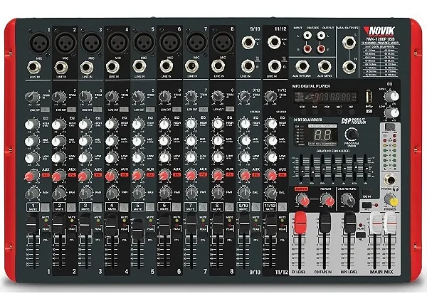 MESA AMPLIFICADA 12 CANAIS 600W NOVIK NVK-1200P USB