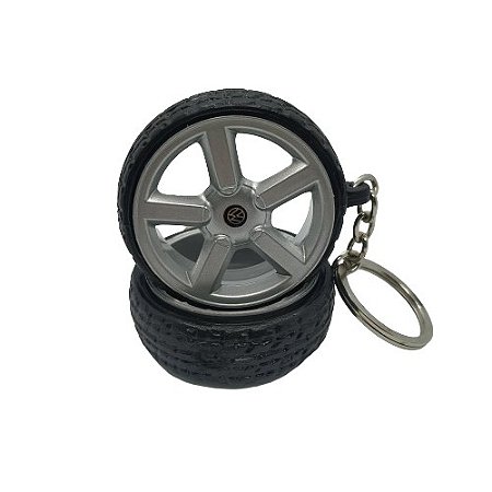 Chaveiro de Roda Miniatura Prata Gol GTi com Pneu de Borracha