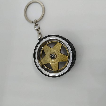Chaveiro de Roda Miniatura Borbet Dourada com Pneu de Borracha